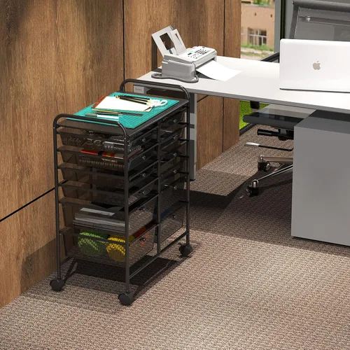 Vista 2 de Simple Houseware Carrito utilitario con ruedas con 12 cajones organizador de almacenamiento para arte y manualidades, negro