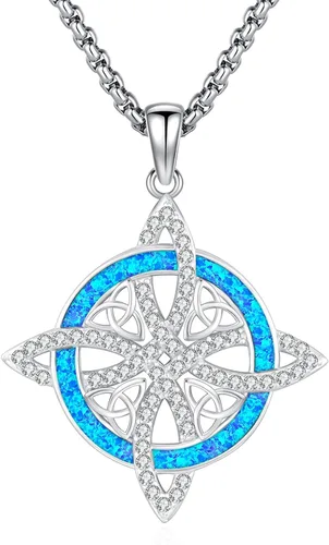Vista 23 de Eusense Collar de ópalo para mujeres y hombres, joyería de ópalo azul y blanco de plata de ley 925 con dije de ópalo auténtico, regalo