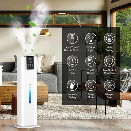 Vista 3 de Honovos Smart Humidifiers Large Room Bedroom Home, 2.11Gal(8L) Quiet Top Fill Cool Mist Humidifier, White, JXW-786
