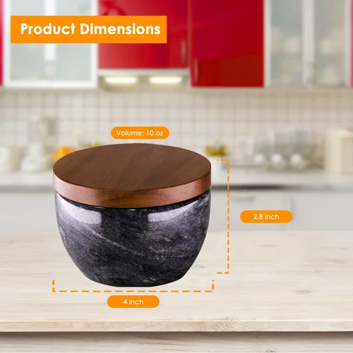 Vista 2 de Azucarero con tapa, contenedor de azúcar de mármol con madera de acacia natural, bodega de sal con tapa, tarro de azúcar, recipiente de sal Negro