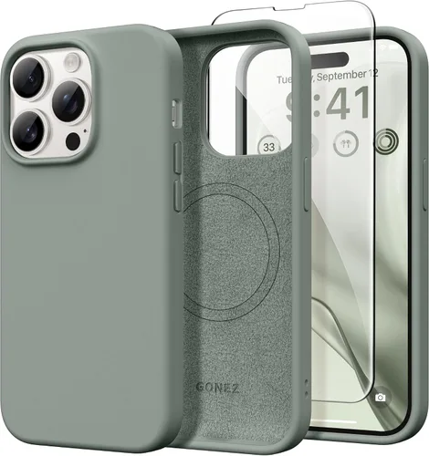 Vista 16 de GONEZ Funda magnética para iPhone 14, compatible con Magsafe, con protector de pantalla + protector de cámara, forro de microfibra antiarañazos