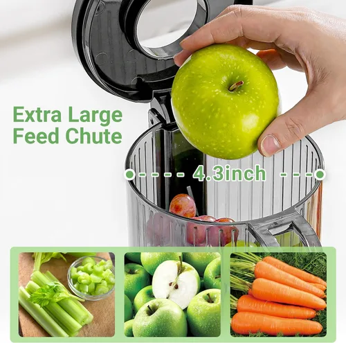Vista 6 de AAOBOSI Exprimidor de prensa en frío, 4.50 pulgadas de conducto de alimentación grande, máquina exprimidora (actualización) de alto rendimiento