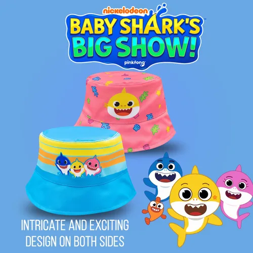 Vista 3 de Sombrero de cubo para niños pequeños, sombrero reversible para niños, sombrero de cubo para niñas pequeñas y sombrero de cubo para niños, tiburón