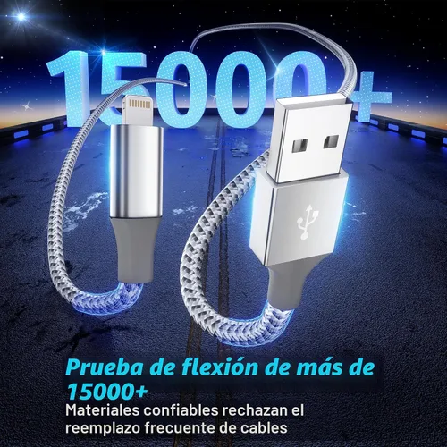 Vista 7 de Cargador para iPhone paquete de 3, 10 pies, cable Lightning largo certificado MFi de Apple, carga rápida, sincronización de datos de alta velocidad
