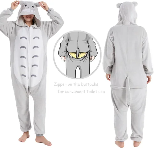 Vista 5 de U-ParBoo Pijama mameluco para adultos de franela con dibujos animados de animales para cosplay de Halloween