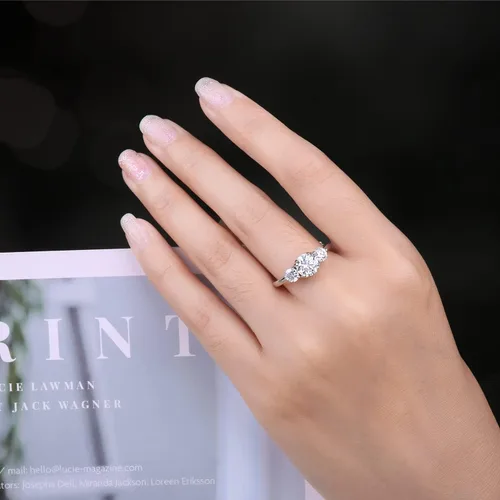 Vista 4 de JewelryPalace Classic 3 Stones Cubic Zirconia Engagement Rings for Women, 925 Sterling Silver 14K Gold Plated Promise Ring for Her, Round Cut