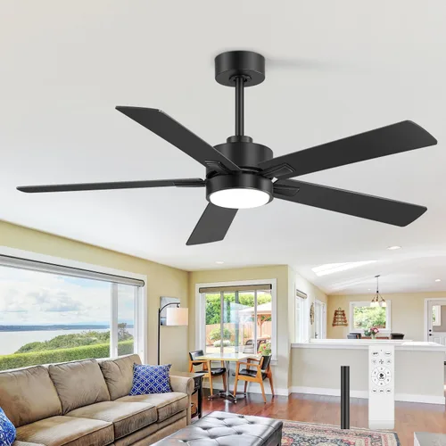 Vista 9 de Ventiladores de techo con luces LED, control remoto de ventilador de techo negro de 5 aspas de 42 pulgadas, ventilador de techo moderno con motor
