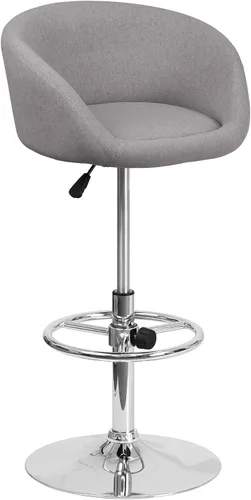 Vista 12 de Flash Furniture Luis - Taburete de bar de tela azul contemporáneo, altura ajustable, con respaldo de barril y base cromada