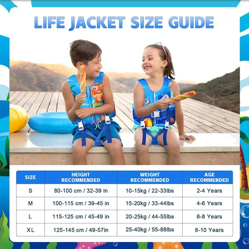 Vista 4 de REALIKE Kids Swim Vest for Toddler Adjustable Safety Strap Swimming Aids for Toddlers Children Float Swimsuit, Suitable for Age 2-10 Years/22-88lbs