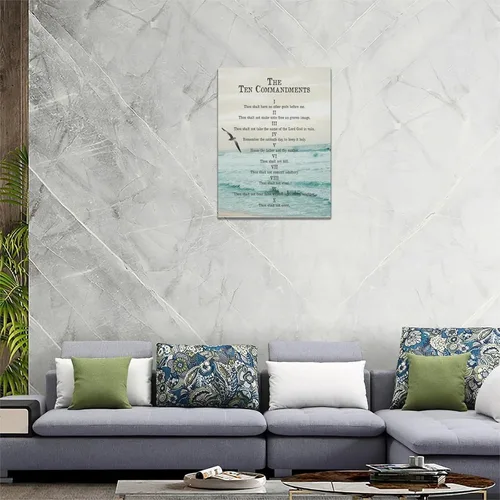 Vista 5 de Arte de pared de 10 mandamientos, impresiones en lienzo de diez mandamientos, póster de versículos de la Biblia, regalos religiosos cristianos