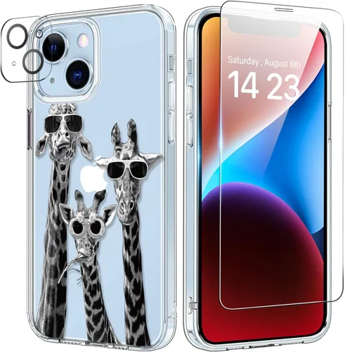Vista 11 de bicol Funda para iPhone 14 Plus con Protector de Pantalla y Lente de Cámara - Diseños Florales de Moda para Mujeres y Niñas - Funda Transparente