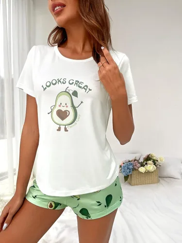 Vista 3 de SOLY HUX Conjunto de pijama de manga corta para mujer y pantalones cortos a cuadros