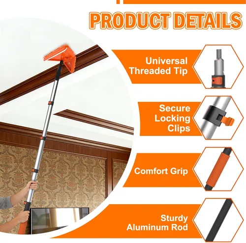 Vista 10 de LAANPOLE 26FT Reach Dusters for Cleaning, Ceiling Fan Cleaner Duster with Extension Pole, Wall and Baseboard Cleaner Mop with Handle for Window