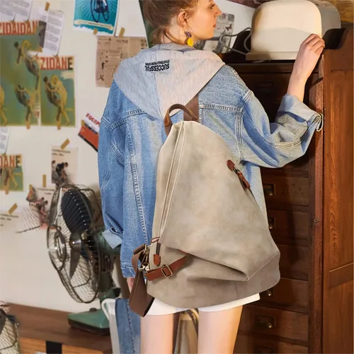 Vista 6 de KL928 Mochila vintage de lona Mochila grande informal para viajes al aire libre, mochila de senderismo para hombres y mujeres, caqui