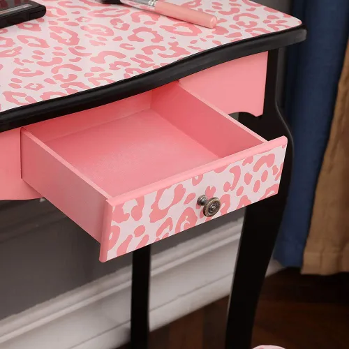 Vista 5 de Juego de maquillaje para niños, juego de tocador y silla para niños y niñas con cajón y tres espejos