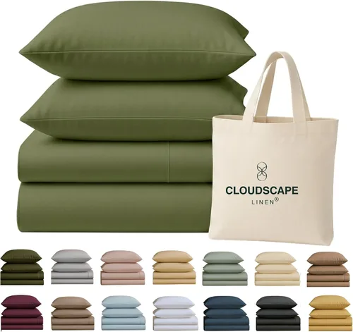 Vista 33 de Cloud Scape Linen - Juego de sábanas de 100% algodón egipcio, tamaño individual, juego de ropa de cama de lujo de 3 piezas, 400 hilos, calidad