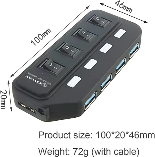 Vista 4 de ciway 4-Port USB 3.0 Hub con adaptador de alimentación y interruptores independientes Indicador LED luz (Negro)