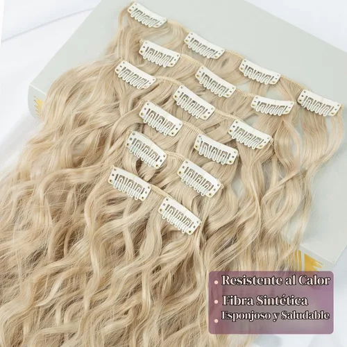Vista 3 de LONAI - Extensiones de cabello con clip, 6 piezas, rizadas, de 24" de largo, sintéticas, para mujer, color rubio ceniza natural