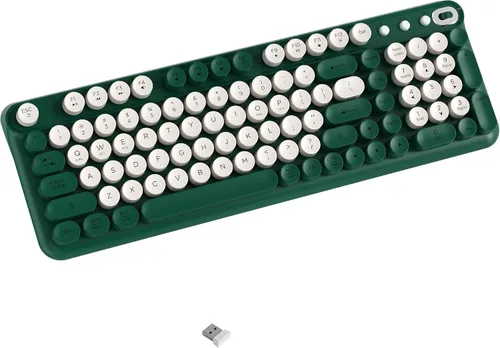 Vista 10 de Teclado Bluetooth inalámbrico, teclas redondas retro de tamaño Azul