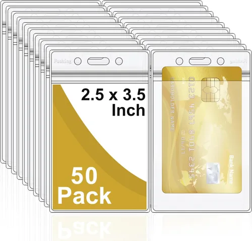 Vista 10 de Fushing 20 soportes para tarjetas de identificación extragruesos, exclusivos de plástico transparente de doble cubierta para identificación, soporte