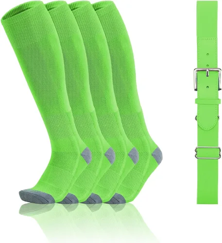 Vista 11 de QBK Conjunto combinado de calcetines y cinturón de béisbol para niños pequeños de 2 a 16 años (2 pares de calcetines y 1 cinturón)