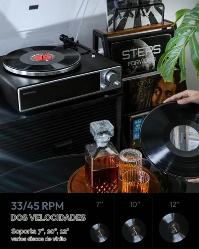Vista 2 de QLEARSOUL ONE-Q - Tocadiscos de vinilo (negro), tocadiscos HiFi todo en uno con altavoces integrados, Bluetooth 5.4, preamplificador phono, cartucho