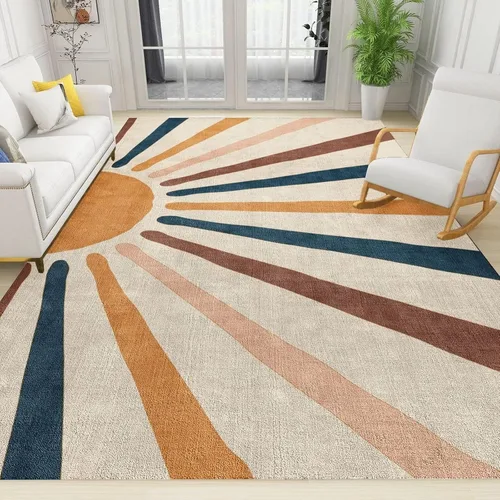 Vista 10 de Alfombra bohemia de arco iris nórdico, alfombra grande con estampado geométrico, alfombra antideslizante para niños con alfombra antideslizante