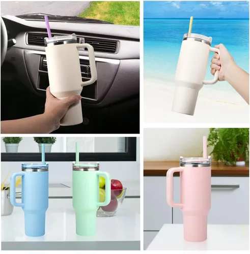 Vista 6 de Popote de repuesto para vaso Stanley de 40 onzas y 30 onzas, paquete de 4 popotes de silicona reutilizables con fundas para popotes, accesorios