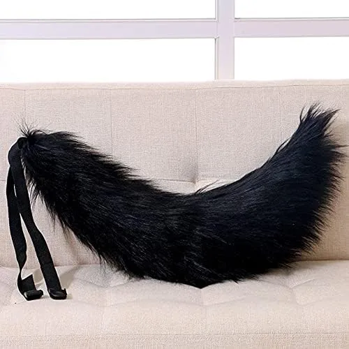 Vista 5 de Angela0123 - Accesorio de cosplay de anime para adultos con orejas de lobo de felpa esponjosa para el cabello color sólido cola de animal larga 1