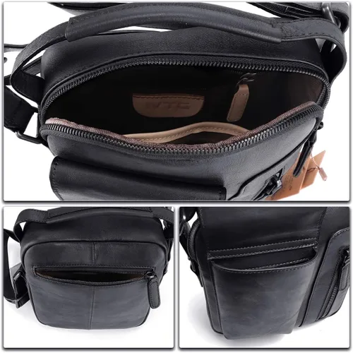 Vista 7 de Bolsas de mensajero de cuero para hombres Crossbody Bolsas de hombro Hombre Bolso Satchel Negro talla única