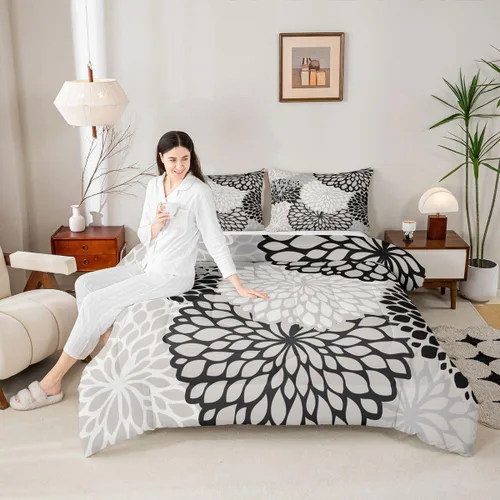 Vista 2 de Erosebridal Juego de edredón de dalia azteca para adultos, mujeres y niñas, ropa de cama floral, tamaño individual, relleno de edredón de flores