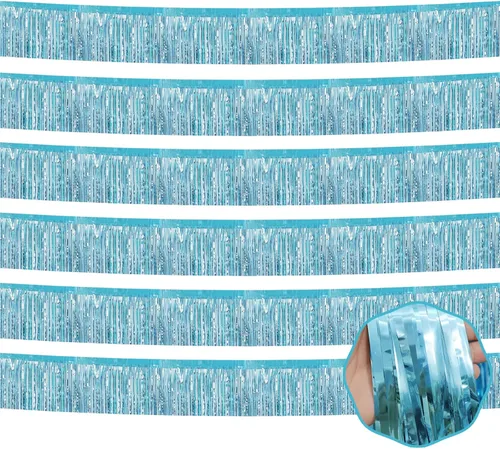 Vista 7 de Paquete de 6 guirnaldas de flecos de papel de aluminio negro de 10 pies con serpentinas metálicas de oropel para colgar en la pared, telón de fondo