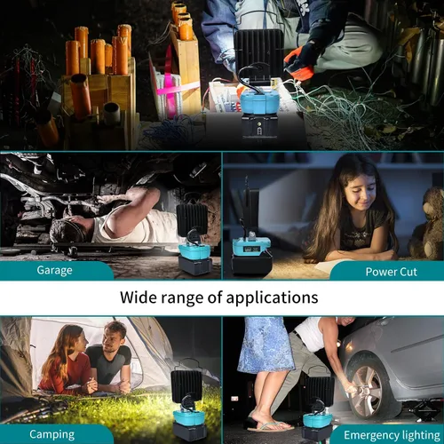 Vista 6 de Luz de Trabajo LED Inalámbrica Compatible con Batería Makita de 18V, Linterna de 48W 3400LM Luz de Inundación Portátil con Puertos USB y Tipo C