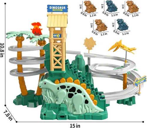 Vista 6 de JUKUDAHU Pista de Escalada y Deslizamiento de Dinosaurios para Niños de 3, 4, 5, 6, 7, 8 años - Juego de Pista de Carreras, Juguete de Coche