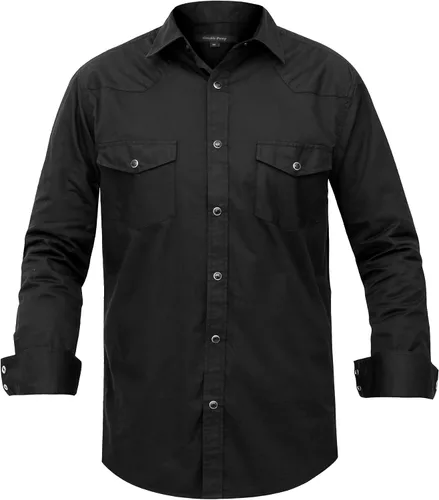 Vista 27 de Men's Western Cowboy Shirts-Long Sleeve Snap Button Plaid Shirt, Regular Fit Cotton Casual Shirt