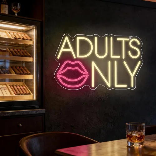Vista 5 de Letrero de neón solo para adultos con labios, luz LED de neón amarillo cálido y rosa para decoración de pared, letreros sexys regulables para bar