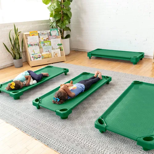 Vista 10 de ECR4Kids Catre Infantil Apilable, Listo para Ensamblar, Tamaño Estándar, Mobiliario de Aula, Verde, Paquete de 6 Breathable mesh, GREENGUARD Gold