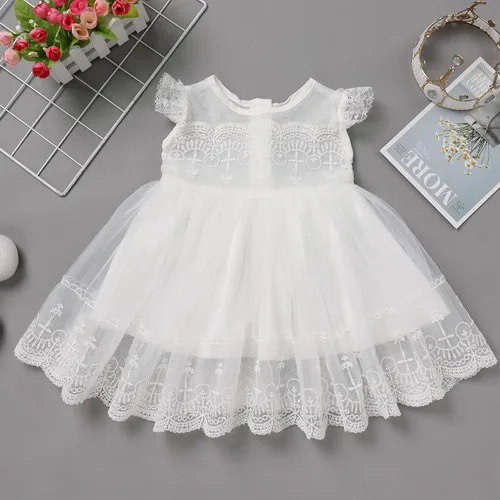 Vista 3 de Vestido de bautizo para niña recién nacida, con sombrero, encaje de flores, boda, primer cumpleaños, verano, bautizo, sesión de fotos