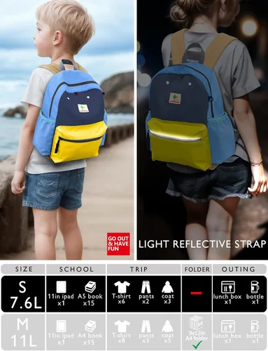 Vista 8 de Mochila de preescolar para niños y niñas, para escuela y viajes, mochilas mini para niños pequeños, bolsa para primaria y jardín de infantes, 11.6