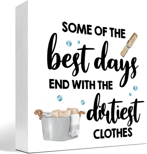 Vista 8 de Letrero de madera con texto en inglés "I Do All My Ironing in the Dry", decoración rústica de madera para lavandería, caja de madera, placa