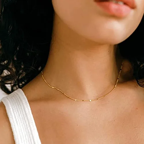 Vista 3 de Aisansty Gargantilla en capas con dije de barra de disco, hecha a mano, chapado en oro de 14 quilates, delicado collar de perlas satélite, collar