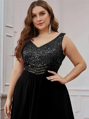 Vista 5 de Ever-Pretty Plus Vestido de fiesta de noche formal con cuello en V y cintura imperio maxi 0410-DA
