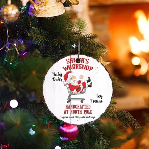 Vista 3 de Two-Side Printed Santa's Workshop Ceramic Christmas Ornament, Novelty for Family Friends Kids, Reindeer Christmas Keepsake Pendants