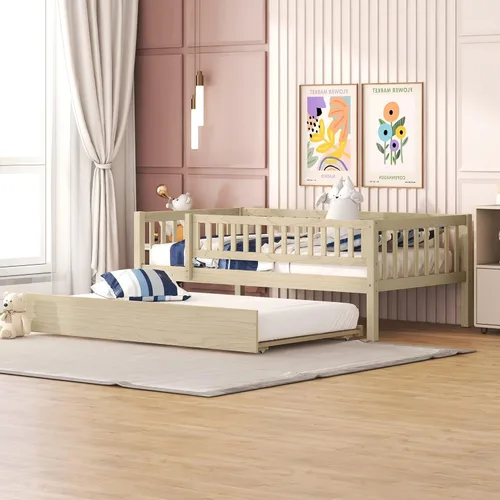 Vista 29 de Merax Cama de madera con dos cajones, color gris