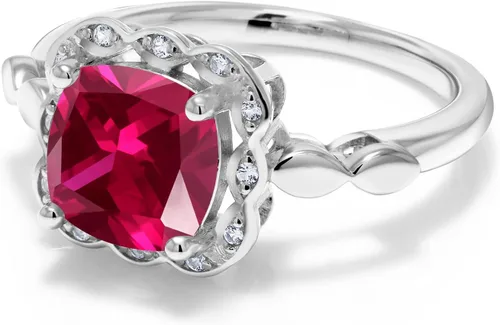 Vista 144 de Gem Stone King Anillo de compromiso de plata de ley 925 de 0.315 in con piedra natal y zafiro blanco creado Anillo de compromiso de boda