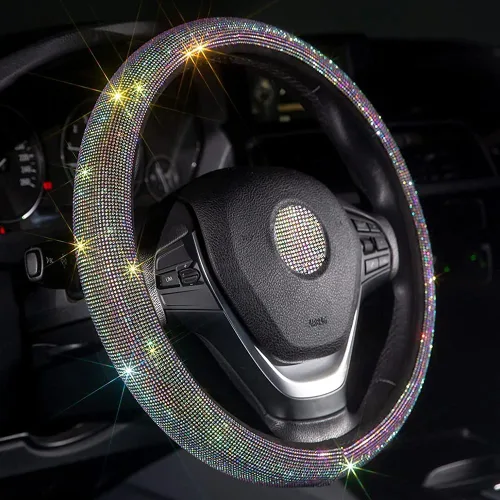 Vista 13 de Funda para volante de coche con brillantes Carwales para mujeres y niñas, accesorios de coche negros con cristal de diamante de 15 pulgadas
