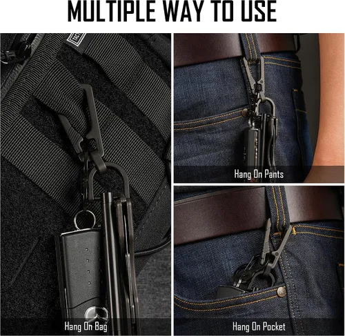 Vista 4 de KeyUnity KM17BK Titanium EDC Mosquetón Llavero Clip con Anillo D, Herramienta de Escritura KP00BK Bolt Action y Anillo Giratorio KA15BK