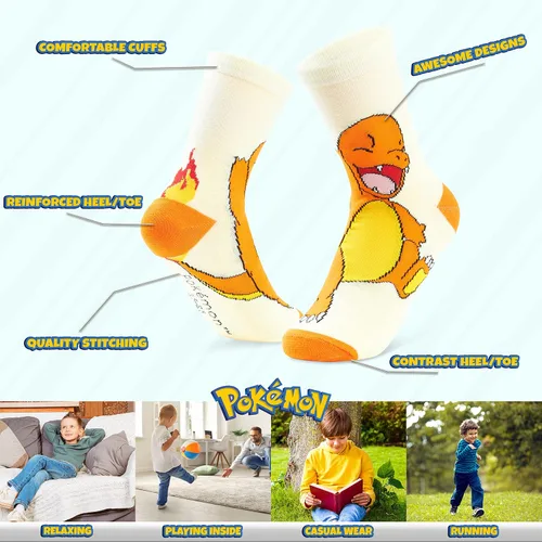 Vista 5 de Pokemon Paquete de 5 calcetines pikachu para niños, calcetines tobilleros elásticos y transpirables para niños, niñas, adolescentes y mujeres