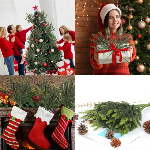 Vista 6 de Sggvecsy 10 ramas de pino de Norfolk de Navidad, ramas artificiales de Navidad, vegetación sintética, tallos de pino de Norfolk, tallos de cedro