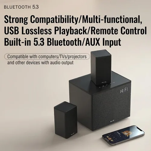Vista 2 de Altavoces de computadora 2.1 con subwoofer, altavoces de PC para escritorio con graves profundos, sistema de sonido óptico Bluetooth USB